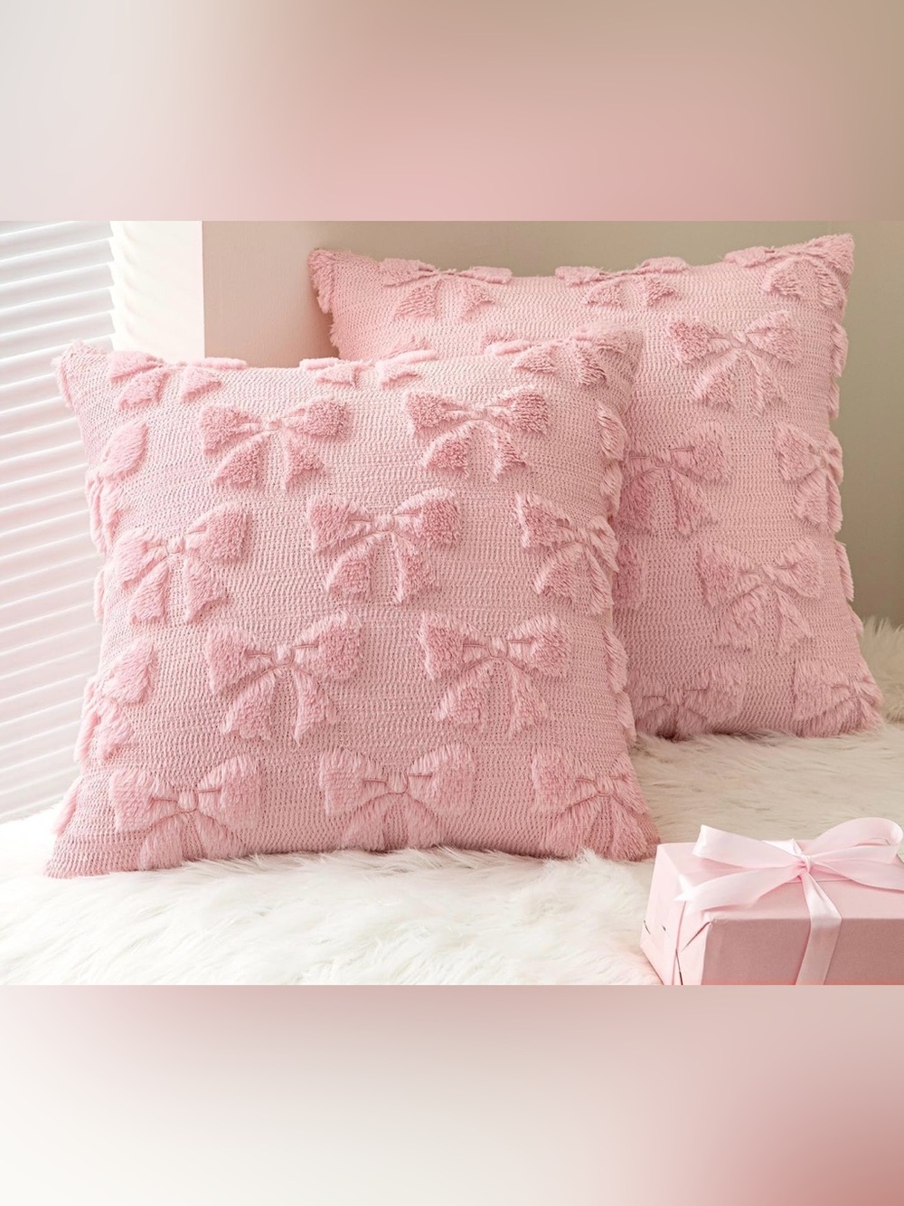 Pink bow x 2 cushion covers NEW throw pillow hello home display bed